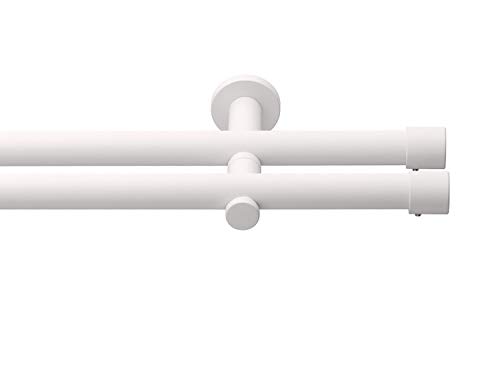 HUGG (20.2L Vorhangstange Cap.2 Ø 20mm, Wandmontage, 2-Lauf, weiß, Länge 200 cm von HUGG