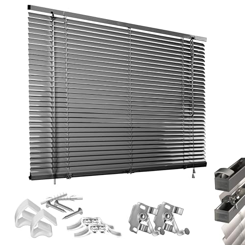 HUGG (28-KF) Alu-Jalousie Klemmfix ohne Bohren, Fenster-, Wand- und Deckenmontage, 40 x 160 cm (B x H), Anthrazit von HUGG