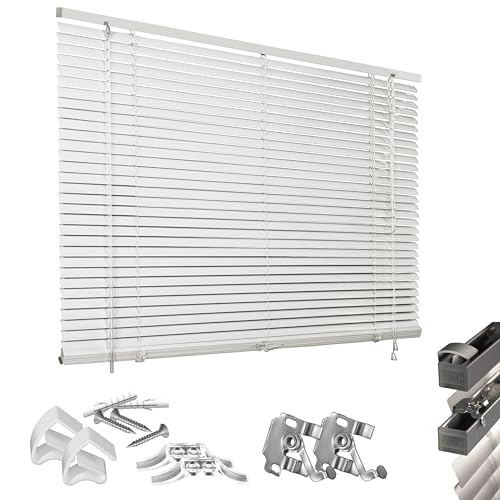 HUGG (28-KF) Alu-Jalousie Klemmfix ohne Bohren, Fenster-, Wand- und Deckenmontage, 40 x 160 cm (B x H), Hellgrau von HUGG