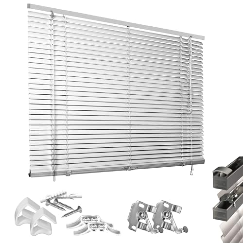 HUGG (28-KF) Alu-Jalousie Klemmfix ohne Bohren, Fenster-, Wand- und Deckenmontage, 70 x 130 cm (B x H), Silber von HUGG