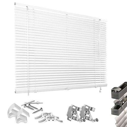 HUGG (28-KF) Alu-Jalousie Klemmfix ohne Bohren, Fenster-, Wand- und Deckenmontage, 70 x 160 cm (B x H), Weiß von HUGG