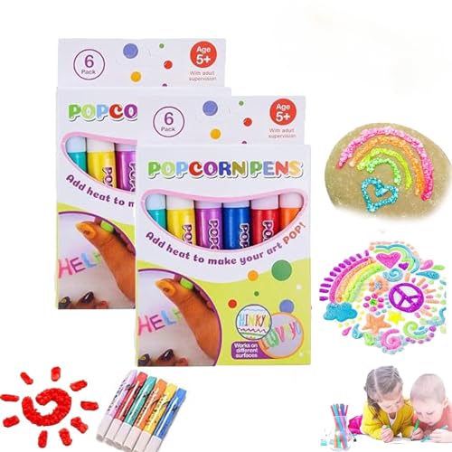 3PCS Magic Popcorn Color Paint Pen, Magic Colour Paint Pen Greeting Birthday Cards Kids, Magic Colour DIY Bubble Popcorn Drawing Pens, Magic Puffy Pens (2PCS) von HUGGINS