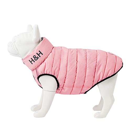 Hugo & Hudson Hunde-Pufferjacke – Kleidung & Zubehör für Hunde, wendbar, wasserabweisend, für Hundemantel, Befestigungsloch – Hellrosa & Grau – S35 von HUGO & HUDSON