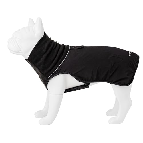 HUGO & HUDSON Hunde-Winterjacke, Warmer Fleece-Thermomantel, Winddicht, mit Loch für Leine, Schwarz, S35 von HUGO & HUDSON