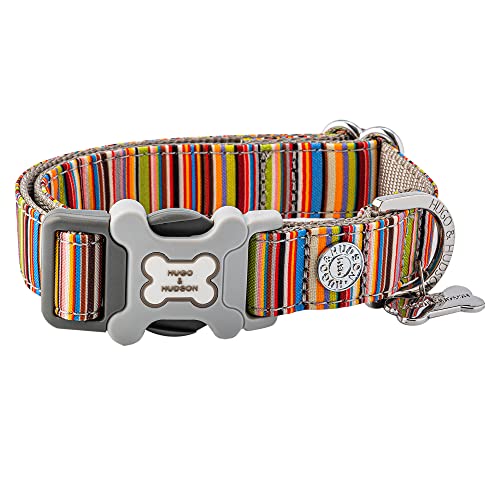 HUGO & HUDSON Nylon-Hundehalsband mit Schnellverschluss-Sicherheitsschnalle aus Kunststoffknochen, Haustierhalsband - Gestreift Mehrfarbig - XS von HUGO & HUDSON