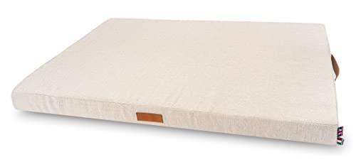 HUGO & HUDSON Orthopädisches Luxus-Hundebett aus Schaumstoff mit abnehmbaren waschbaren Bezügen für kleine, mittelgroße und große Hunde, Fischgrätenmuster, 100 x 60 x 8 cm, Beige von HUGO & HUDSON