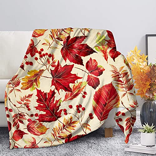 HUGS IDEA Ahornblatt-Decke, Herbst-Dekoration, roter Ahornbeeren-Blumenblüten-Druck, kuschelig, weich, bequem, Grundgröße und volle Größe - XS von HUGS IDEA