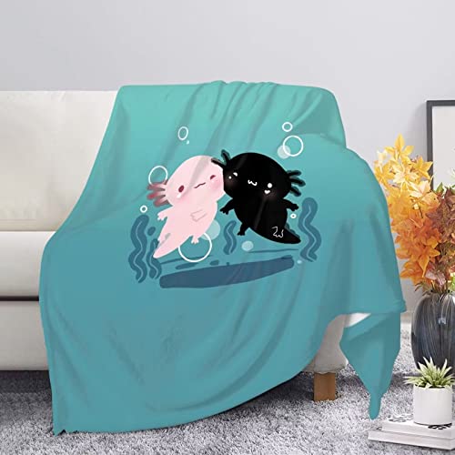 HUGS IDEA Cartoon Axolotls Plüsch-Decken für Sofa, Couch, luxuriöse, gemütliche Fleece-Überwurfdecke, Allwetterdecken für Kinder und Erwachsene von HUGS IDEA