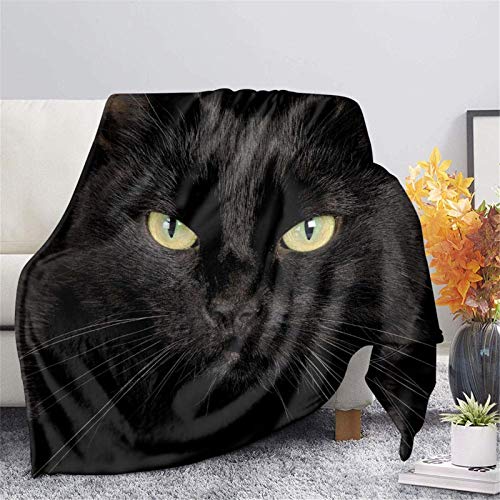 HUGS IDEA Flanell-Sherpa-Überwurf – schwarze Katze 3D lebendiges Tiermuster gedruckt Sherpa-Fleece-Überwurfdecke, weich, plüschig, flauschig, warm, gemütlich – super weich, warmer Plüsch – 2XL von HUGS IDEA