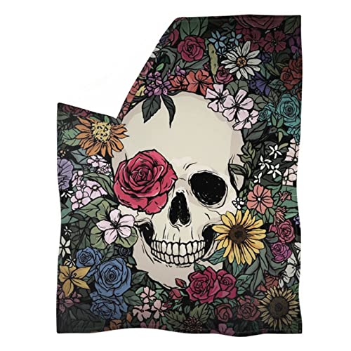 HUGS IDEA Flauschige Decken mit Vintage Blume Bloom Gothic Schädel Druck Decke Überwürfe für Damen Herren Weiche Yogamatte Plüsch Fleece Decke 3XL HUGS IDEA Flauschige Decken mit Vintage Blume Bloom Gothic Schädel Druck Decke Überwürfe für Damen Herren Weiche Yogamatte Plüsch Fleece Decke 3XL von HUGS IDEA