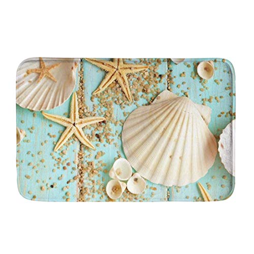 HUGS IDEA Fußmatte im mediterranen Stil, mit Seestern, Jakobsmuschel, Blau, für den Innen- und Außenbereich von HUGS IDEA