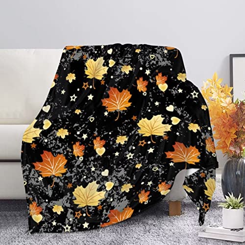 HUGS IDEA Herbst-Ahornblatt-Überwurfdecke für Wohnzimmer, Sofa, Couch, super weiche Fleece-Bettwäsche, Decke für alle Jahreszeiten, flauschige Decke von HUGS IDEA