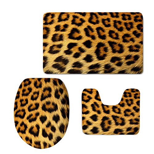 HUGS IDEA Rutschfester, saugfähiger Badteppich-Set, sexy Leopardenmuster, WC-Deckelbezug von HUGS IDEA