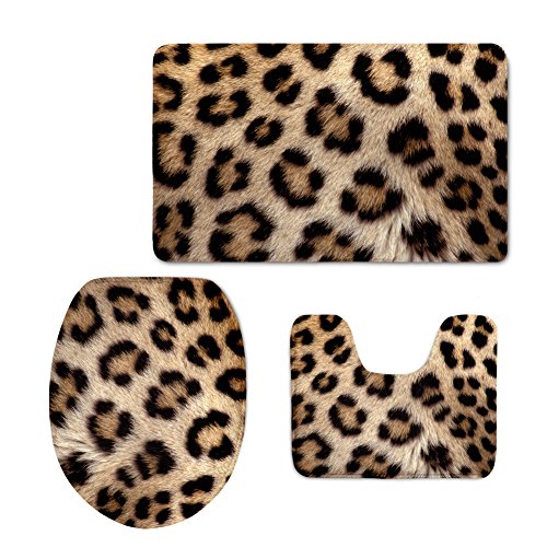 HUGS IDEA Sex-Leopardenmuster, weicher Flanell-Badezimmerteppich-Set, Konturteppich, WC-Deckelbezug, Badteppich, 3-teiliges Set von HUGS IDEA