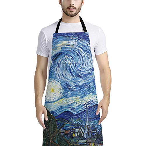 HUGS IDEA Starry Night By Vincent Van Gogh verlängerte Schürze, Kochschürzen für Damen und Herren, verstellbares Nackenband mit Tasche für Koch, Restaurant, Küche, Grill von HUGS IDEA