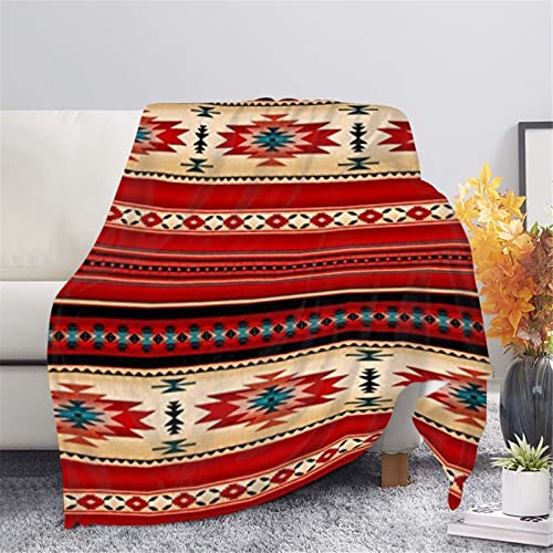 HUGS IDEA Tribal Decke Navajo Aztekenmuster Streifen Überwurfdecke Matte für Sofa Couch Südwestliches Ethno-Muster Outdoor Camping Decke Picknickmatte Rot - XS von HUGS IDEA