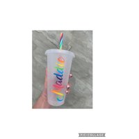 Regenbogen Konfetti Farbwechsel Tasse - Personalisierte Wiederverwendbare Muti Farbe Pride Benannte Tassen Kalte von HUGsbyLou