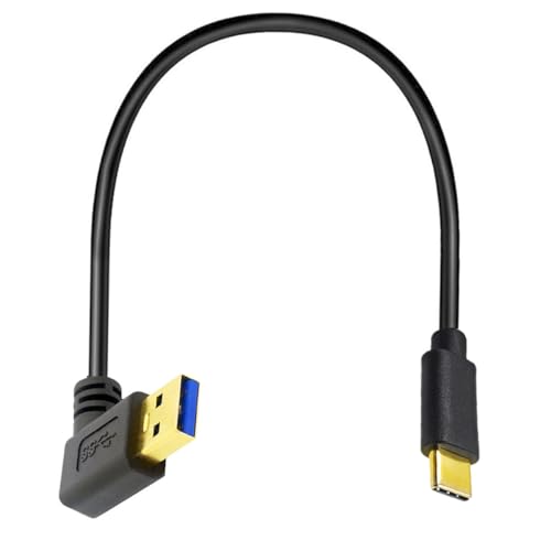 HUHANGGod Vergoldete USB Typ C Ladekabel, 90 Grad Linkswinkel USB 3.0 zu USB C Schnellladung und Daten Sync Konverter Adapterkabel 25cm (USB3.0 Left) von HUHANGGod