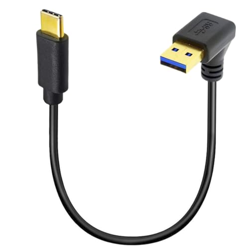 HUHANGGod Vergoldetes kurzes USB Typ C Ladekabel 5Gbps, 90 Grad aufwärts Winkel USB C zu USB 3.0 Schnellladungs- und Daten Sync Konverter Adapterkabel 25cm (USB3.0 Up) von HUHANGGod