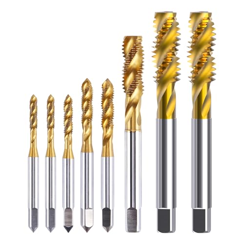 HUHAO Titan-Spiralgewindebohrer, M2-HSS-Gewindebohrer-Set von M2 bis M12, runder Schaft mit quadratischem Ende, Titan-Spiralgewindebohrer für Metall, Gewindebohrer für Gewindereparatur von HUHAO