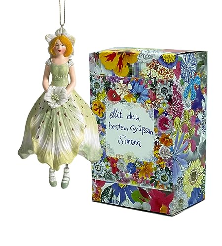 Fiebiger Floristik Blumen-Mädchen Christrosenmädchen hellgrün zum Hängen Elfen-Dekofigur Flower Fairy Figur Blumenfigur Skulptur Blumenkinder in Geschenk-Box von Fiebiger Floristik