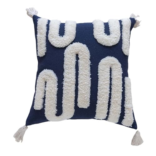 HUHJYUGE Dekorativer Bohemian Kissenbezug Mit Fransen In Marineblau Mit Geometrischem Design; Quadratisches Kissen Für Sofa, Couch, Bett, Stuhl, Wohnzimmer Und Schlafzimmer, Modern von HUHJYUGE