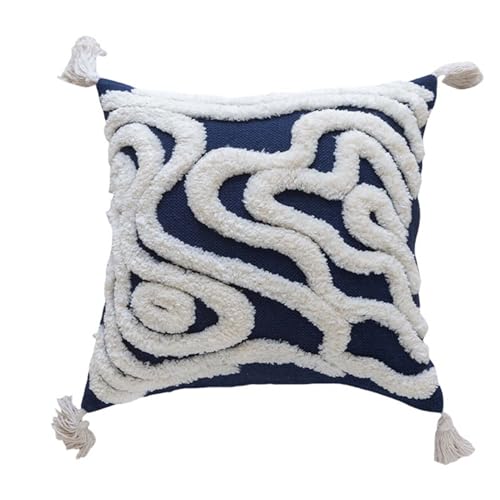HUHJYUGE Dekorativer Bohemian Kissenbezug Mit Fransen In Marineblau Mit Geometrischem Design; Quadratisches Kissen Für Sofa, Couch, Bett, Stuhl, Wohnzimmer Und Schlafzimmer, Modern von HUHJYUGE
