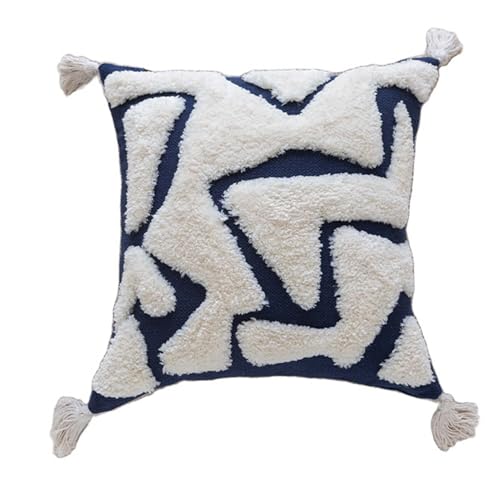HUHJYUGE Dekorativer Bohemian Kissenbezug Mit Fransen In Marineblau Mit Geometrischem Design; Quadratisches Kissen Für Sofa, Couch, Bett, Stuhl, Wohnzimmer Und Schlafzimmer, Modern von HUHJYUGE
