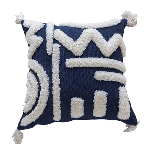 HUHJYUGE Dekorativer Bohemian Kissenbezug Mit Fransen In Marineblau Mit Geometrischem Design; Quadratisches Kissen Für Sofa, Couch, Bett, Stuhl, Wohnzimmer Und Schlafzimmer, Modern von HUHJYUGE