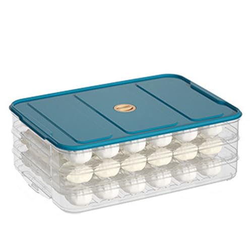 HUHJYUGE Mehrschichtige Aufbewahrungsbox für Teigtaschen, Stapelbarer Gefrierbehälter mit Deckel für Eier, Wontons, Kühlschrank und Küchenorganisation (3 Layer) von HUHJYUGE