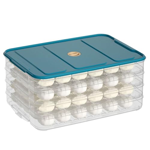 HUHJYUGE Mehrschichtige Aufbewahrungsbox für Teigtaschen, Stapelbarer Gefrierbehälter mit Deckel für Eier, Wontons, Kühlschrank und Küchenorganisation (4 Layer) von HUHJYUGE