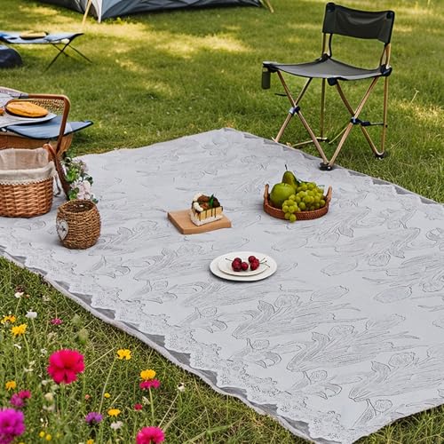 HUHJYUGE Picknickdecke Klein Leicht, Picknickdecke mit Spitzenmuster für Outdoor, Faltbare Bodenmatte für Zelte, Wiese, Garten und Frühlingstreffen (A 145x180cm) von HUHJYUGE