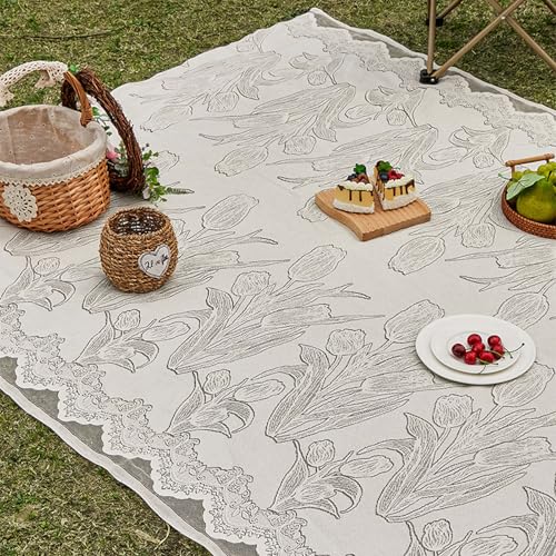 HUHJYUGE Picknickdecke Klein Leicht, Picknickdecke mit Spitzenmuster für Outdoor, Faltbare Bodenmatte für Zelte, Wiese, Garten und Frühlingstreffen (B 145x145cm) von HUHJYUGE