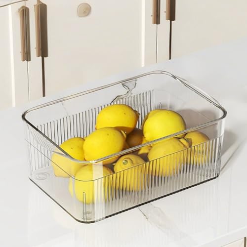 HUHJYUGE Stapelbaren Kühlschrank-Organizern, Kühlschrank Organizer mit Deckel, Speisekammer Vorratsbehälter mit Griff, für Obst, Gemüse, Gefrierschrank, Küche (A/28x17.7x10cm) von HUHJYUGE