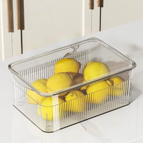 HUHJYUGE Stapelbaren Kühlschrank-Organizern, Kühlschrank Organizer mit Deckel, Speisekammer Vorratsbehälter mit Griff, für Obst, Gemüse, Gefrierschrank, Küche (A/with Lids/28x17.7x11cm) von HUHJYUGE