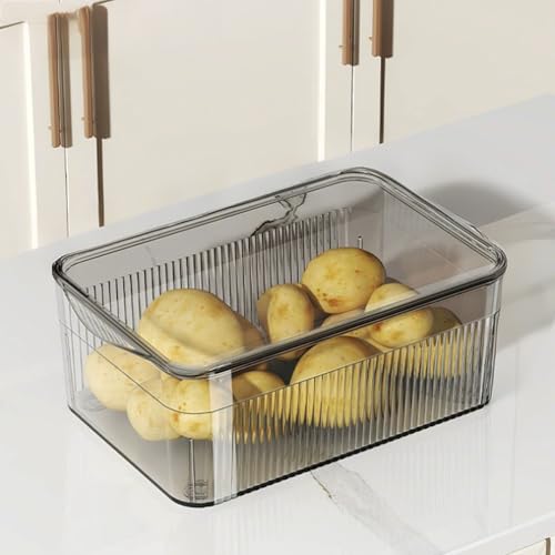 HUHJYUGE Stapelbaren Kühlschrank-Organizern, Kühlschrank Organizer mit Deckel, Speisekammer Vorratsbehälter mit Griff, für Obst, Gemüse, Gefrierschrank, Küche (B/with Lids/28x17.7x11cm) von HUHJYUGE
