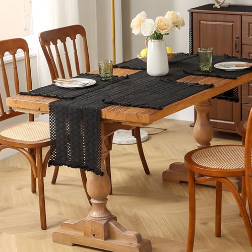 HUHJYUGE Tischläufer Geflochten mit Fransen und Zweifarbigem Seil, Geflochtener Gestreifter Couchtischläufer, für Esstisch, Couchtisch, Sideboard Oder TV-Schrank (E 30x200cm) von HUHJYUGE
