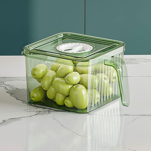 HUHJYUGE Transparente Kühlschrank Aufbewahrungsbox mit Griffen, Lebensmittelgeeigneter Behälter mit Abtropfschale für Gemüse und Obst, Küchenorganizer, 1 Stück (Green 15x15cm) von HUHJYUGE