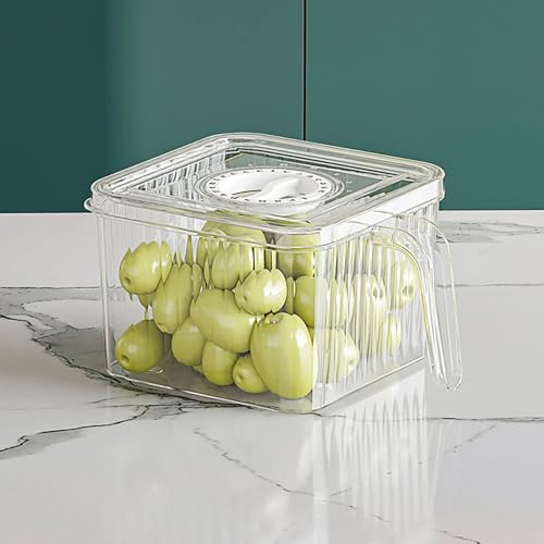 HUHJYUGE Transparente Kühlschrank Aufbewahrungsbox mit Griffen, Lebensmittelgeeigneter Behälter mit Abtropfschale für Gemüse und Obst, Küchenorganizer, 1 Stück (Transparent 15x15cm) von HUHJYUGE