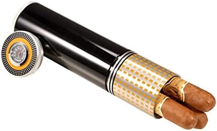 Schwarzes Zigarrenetui, modisch, tragbare Zigarrenbox, Reise-Zigarren-Humidor, Edelstahl-Zigarrenröhre mit Luftbefeuchter, kann 1–3 Zigarren halten von HUHUJINGE
