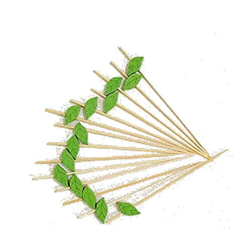 HUI JIN Cocktail Sticks Zahnstocher aus Holz, grüne Blätter, 100 Stück von HUI JIN