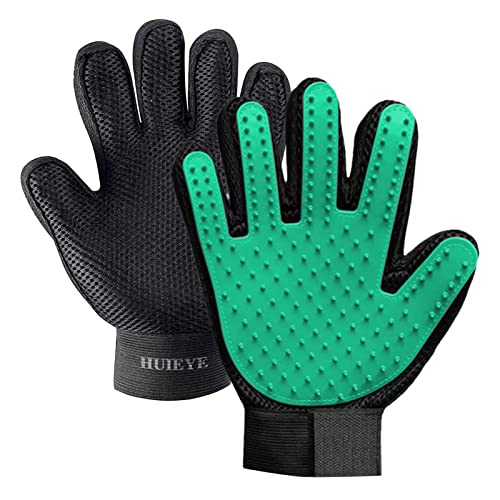 HUIEYE Haustier Handschuh Fingerhandschuhe BüRste Verstellbaren KlettverschlüSsen FüR Einen Fellpflegehandschuh Gummi FüR Hund Katze Fellpflege Und Reinigen Grooming BüRsten Deshedding Glove (grün) von HUIEYE