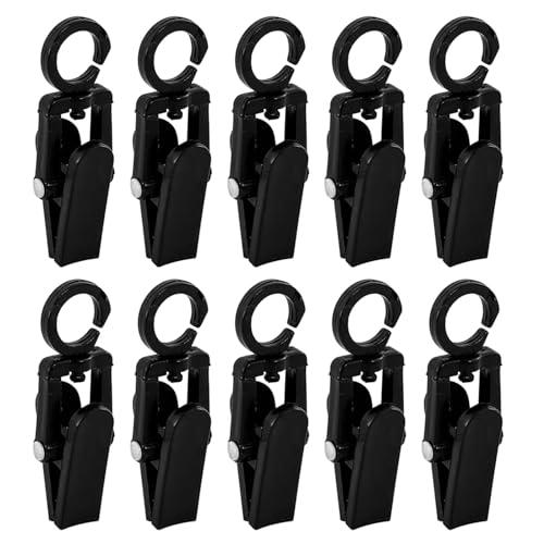 HUIFACAI 10 Stück Multifunktionale Clips, Schwarz, Kunststoff, 360 Grad drehbar, für Kleidung, Accessoires, Vorhänge, Haushalt und Freizeit von HUIFACAI