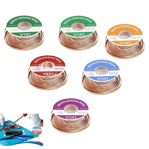 6 Stück Entlötlitze 1.5M Kupfer Entlötdraht (1.0/1.5/2.0/2.5/3.0/3.5mm) Entlöten Braid Draht zum Entlöten und Entfernen von Lötzinn an Lötstellen von HUIHAOEU