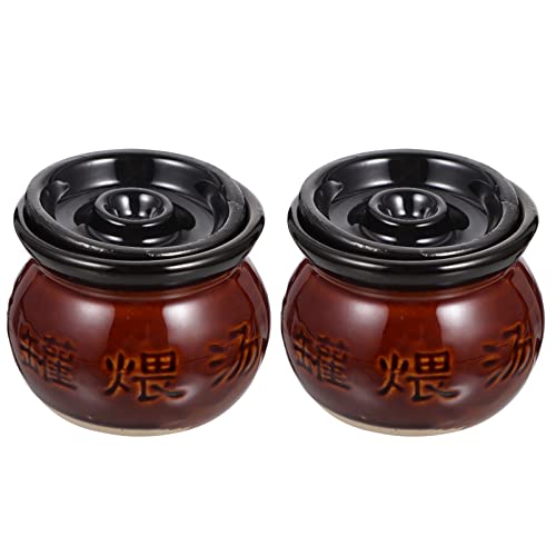 Keramik-Auflauftopf mit Deckel, Steingut-Schmortopf Dutch Oven Tontopf 800 ml Retro-Tontopf Küchenkochgeschirr for Bibimbap-Suppe Japanisch Koreanisches Essen (Color : Coffee, Size : 11X10X8CM) von HUIHHAO