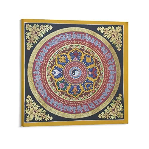 Tibetische Om Mane Padme Hum Mantra Mandala Thangka Poster Coole Kunstwerke Malerei Wandkunst Leinwanddrucke Hängende Bilder Poster 30 x 30 cm von HUIHUO