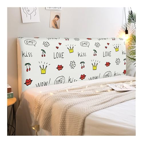 HUIJIQX Elastische All-Inclusive-Bettkopfabdeckung, bedruckt, Cartoon, universal, staubdicht, für Schlafzimmer, Wohnzimmer, Sofa, Kopfteilbezug (A,180 cm) von HUIJIQX