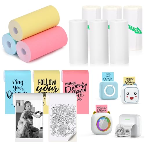 HUIJUTCHEN 9 Rolls Mini Thermal Printer Paper, Thermal Printer Sticker Paper for M02/T02 Sticker Photo Printer and other Mini Pocket Printer White Paper Color Paper Rolls von HUIJUTCHEN