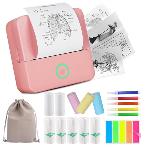 HUIJUTCHEN Mini Drucker, Wireless Bluetooth Fotodrucker Tragbarer Thermodrucker Smartphone Taschendrucker Kompatibel mit Android & iOS mit 10 Rollen Papier für Studium Notizen Fotos (Pink) von HUIJUTCHEN