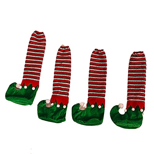 HUIKJI 16 gestreifte Elfen-Tischbein-Abdeckung, Esstischbein-Schutz, Socken für den Weihnachtsstrumpf, rutschfeste Stoffe, Cartoon-Stuhlfüße, Socken, Weihnachtsdekoration, Dekoration von HUIKJI